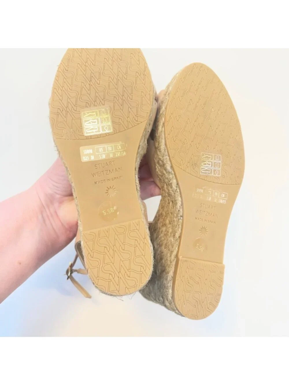 Stuart Weitzman Sofia Espadrille Leather Wedges, Size 5.5 - Picture 6 of 10
